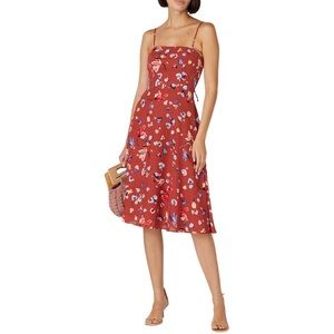 HUTCH Declan Spaghetti Strap Tie Back Below Knee Square Neck A Line Floral Dress